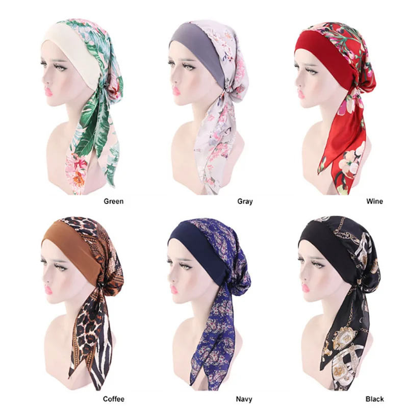Хиджаб для мусульманок Хемо Цветочный принт чалма Кепки крышка выпадение волос
