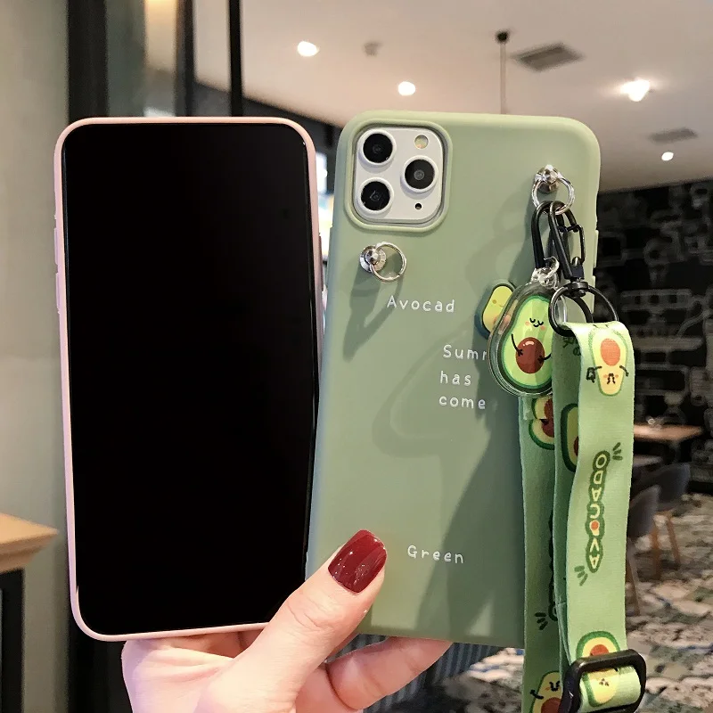Ремешок авокадо для iPhone11 Pro max xs xr чехол телефона жидкий силикон 6s 7 8plus со шнурком