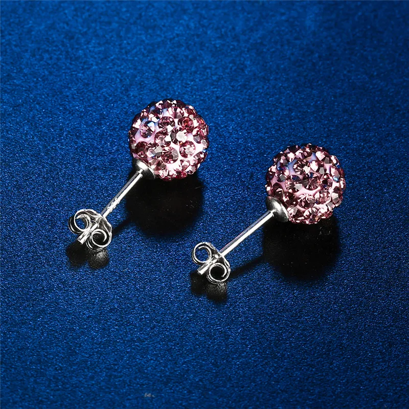 GAGAFEEL 8MM 925 Sterling Silver Ball Earrings Ear Studs Full CZ Zircon Earrings for Women OL Style Jewelry Accessories