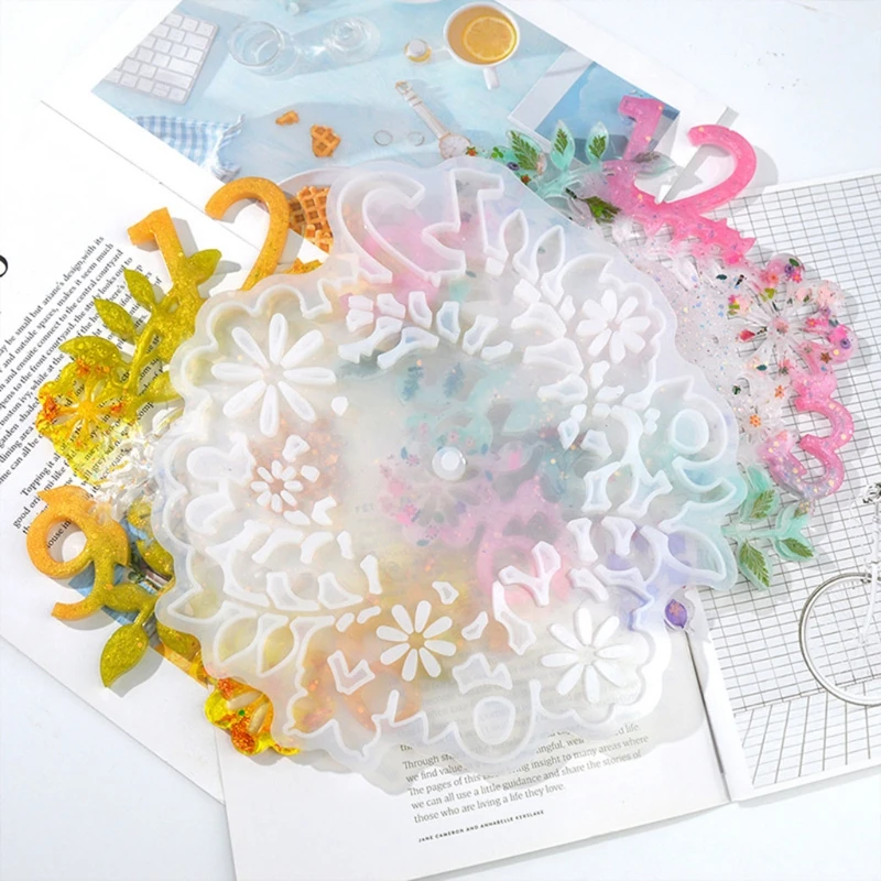 

R58E Flower Clock Wall Decoration Crystal Epoxy Resin Mold Ornaments Silicone Mould