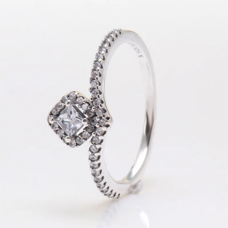 

DoDoFly Hot 925 Sterling Silver Geometry cubic zircon shiny square wishing bone ring For Women Fashion Original Jewelry Gift