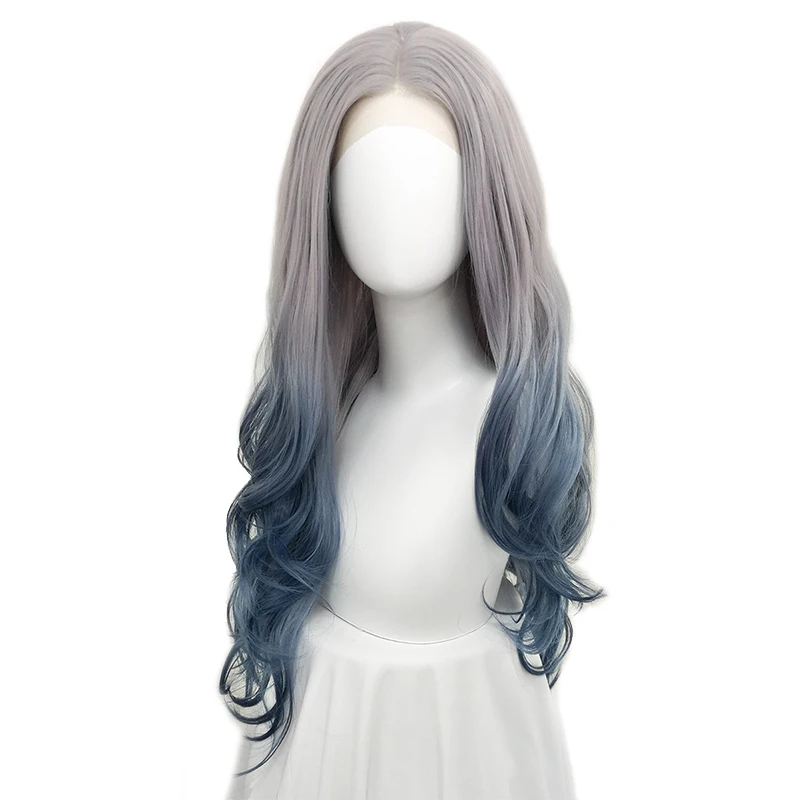 

CX European and American Ins Style Blue Gray Wig Female Long Hair Wave Natural Full-Head Wig