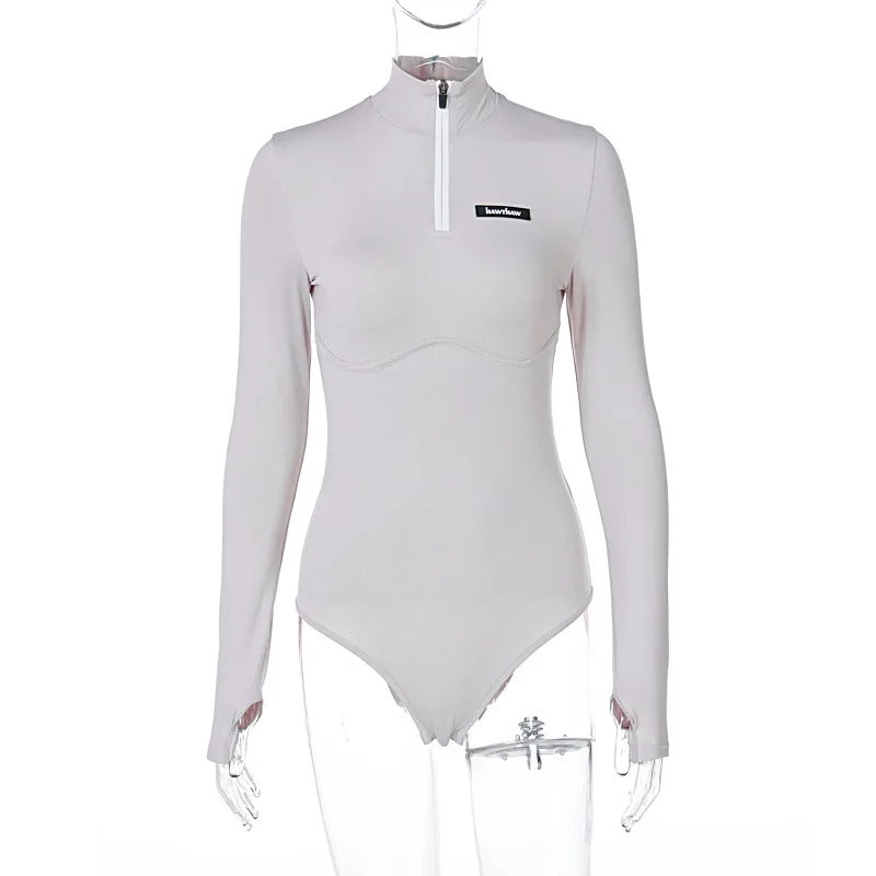 

2021 Spring Sexy Turtleneck Letter Print Full Sleeve Slim Bodycon Fit Rompers Womens Jumpsuit Night Club Rave Festival Clothing