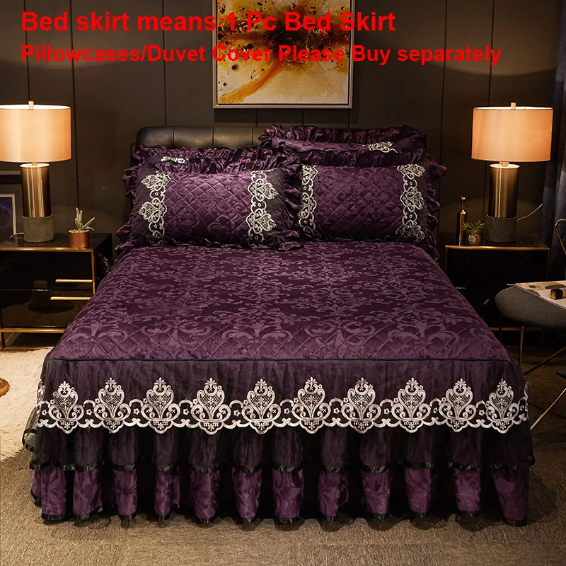 

European Beddings Queen Size Bed Sheets Set Velvet Thickened Lace Bed Skirt for Home Luxury Embroidery Bedspread Pillowcases
