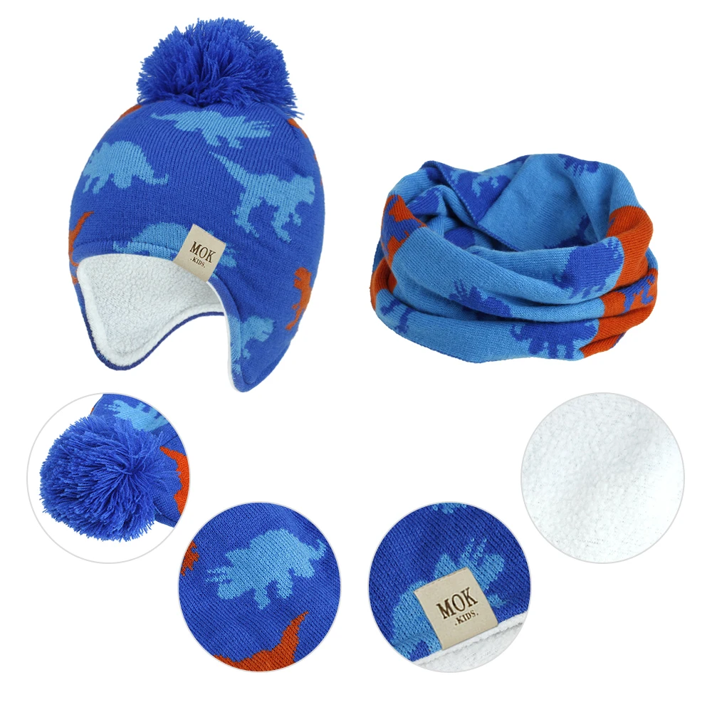 

2pcs Knitted Baby Ear Hats With Scarf Newborn Winter Beanie Warm Caps set Soft Hat For Child Girls Boys Bonnet Infant hat sets