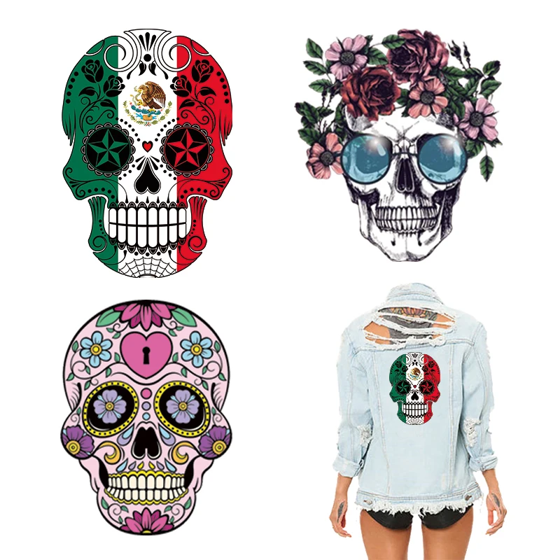 

Cool Skull Thermal Patches Clothing Hiphop Diy Accessory Clothes Heat Transfer Iron On Fashion Stickers Tops Badges Patches