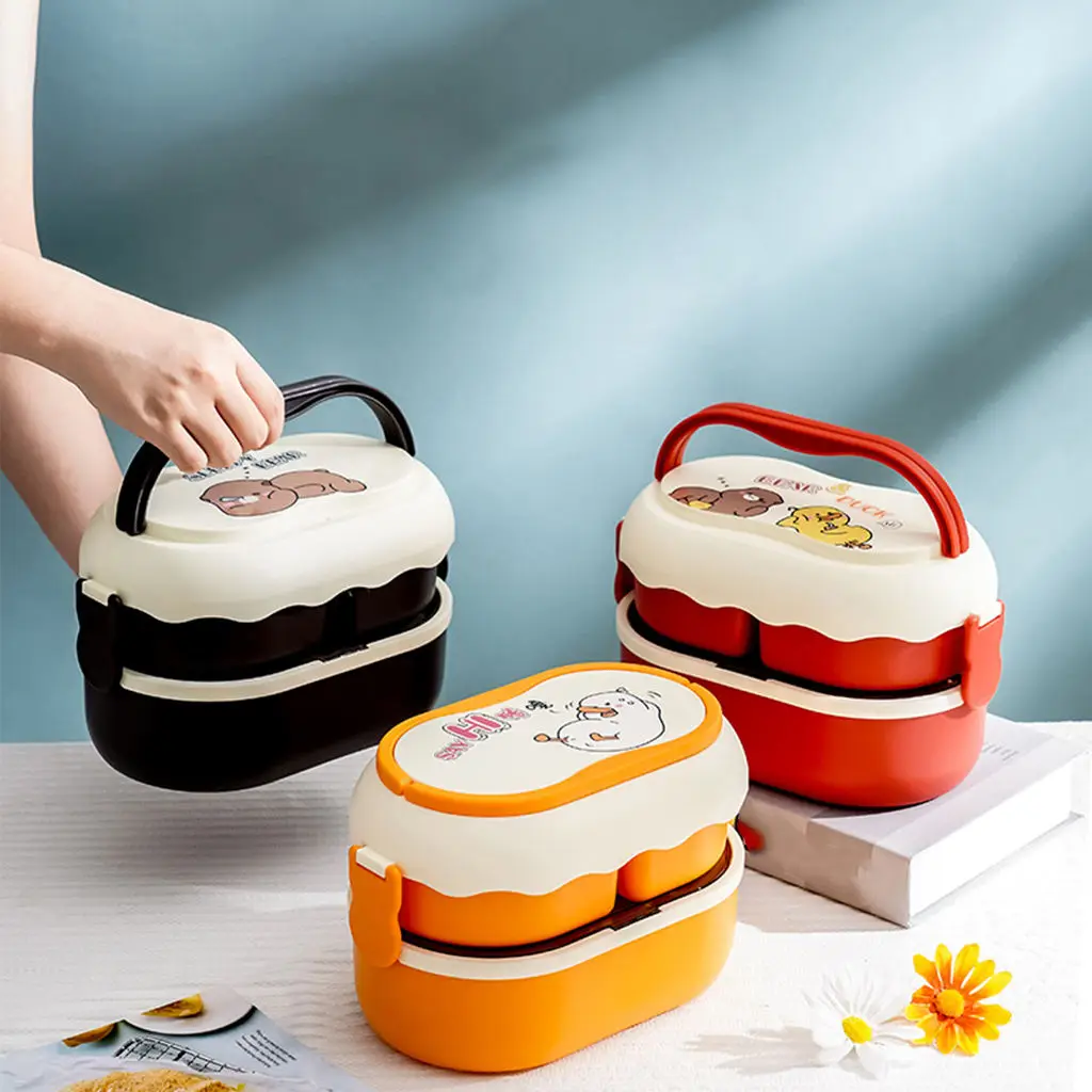 

2 Tier Portable Lunch Box Easy Clean Leakproof Sealed Fresh-Keeping Box , Bento Box Food Storage Container for Kids Picnic