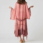 TEELYNN, богемное кимоно, халат, длинный кардиган, хлопок, искусственный шелк, розовый цветочный принт, бохо, Пляжная блузка и рубашка, летние блузки для женщин, Blusa