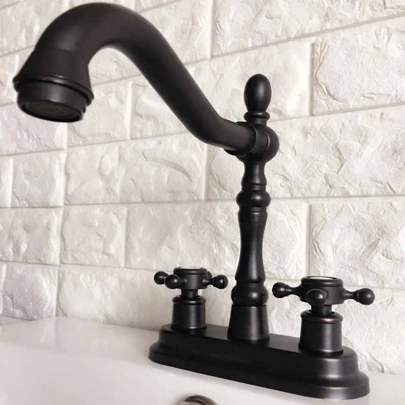 Black Oil Rubbed Bronze 4&quot Centerset Bathroom Sink Faucet Swivel Basin Mixer Tap Dual Cross Handles mhg079 | Обустройство дома