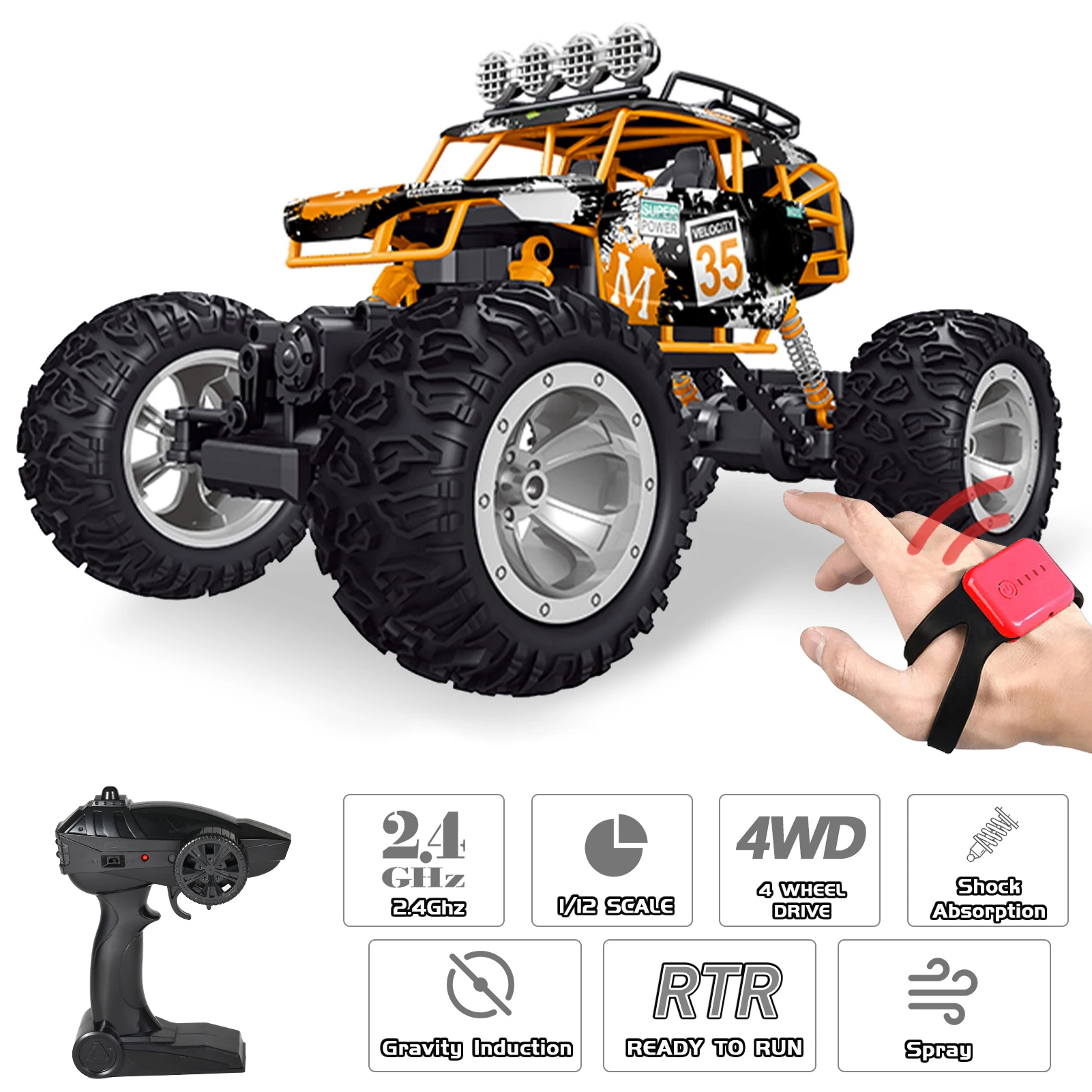 

NYR QX3688 RC Car 2.4Ghz 1/12 Spray Car Off Road RC Trucks 4WD Climbing Vehicle with Control Watch Gifts for Kids Adults