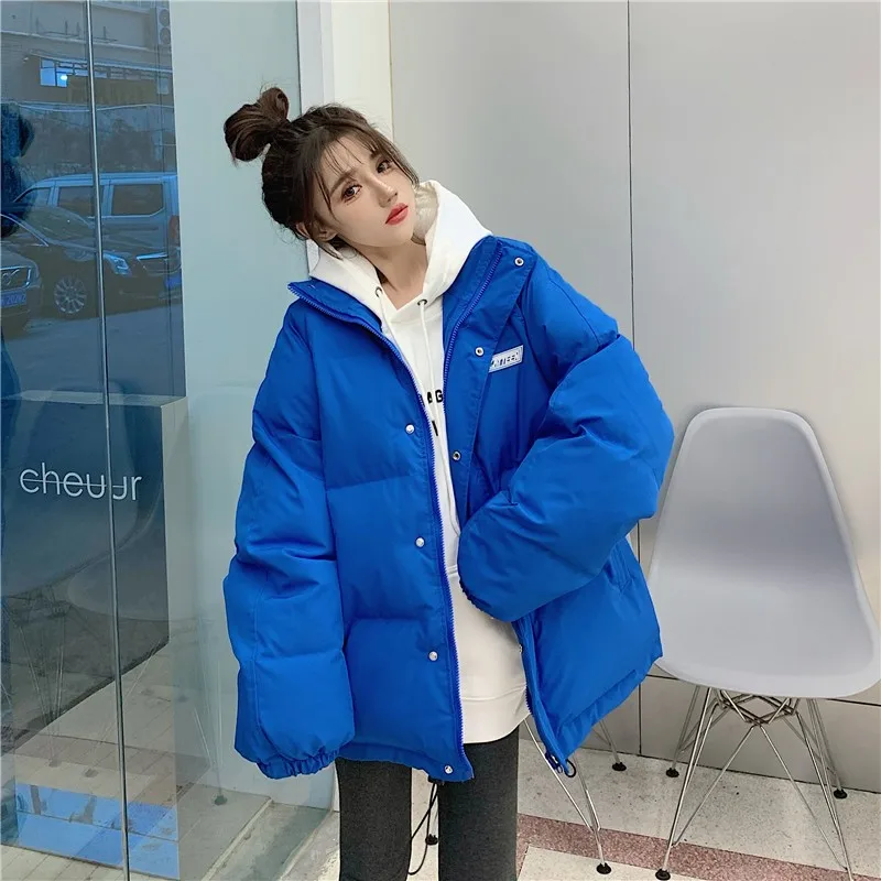 Klein blue ladies down jacket coat cotton-padded coat loose thick and warm short super-large women's down cotton padded coat