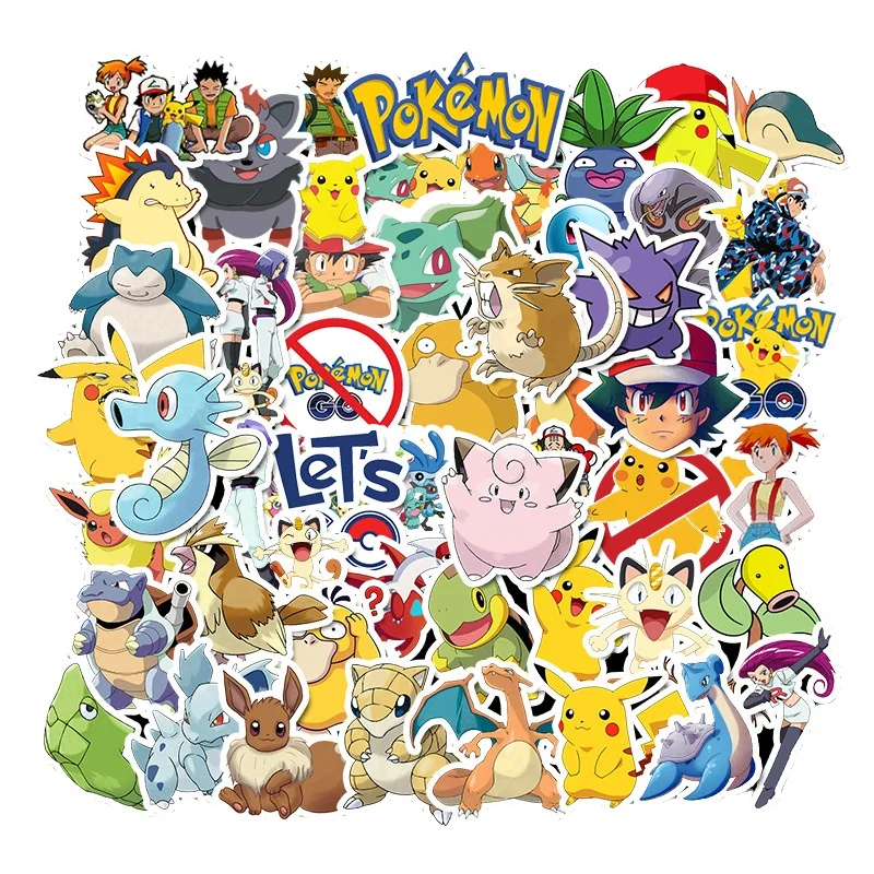 

50pcs TakaraTomy Pokemon anime figure sticker toys waterproof sunscreen laptop Bicycle Luggage Fridge pull bar car stickers toy
