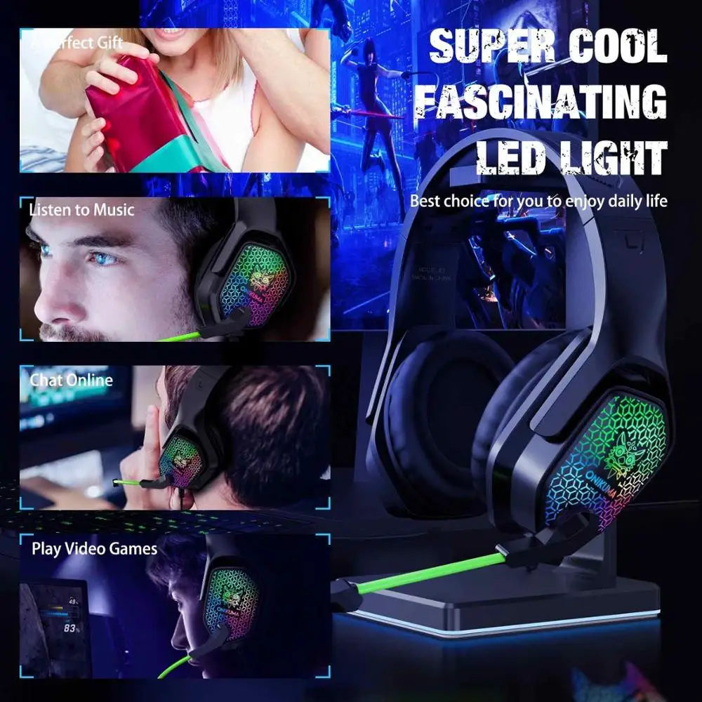 Проводные наушники ONIKUMA X3 с микрофоном игровые RGB-подсветкой шумоподавляющие для