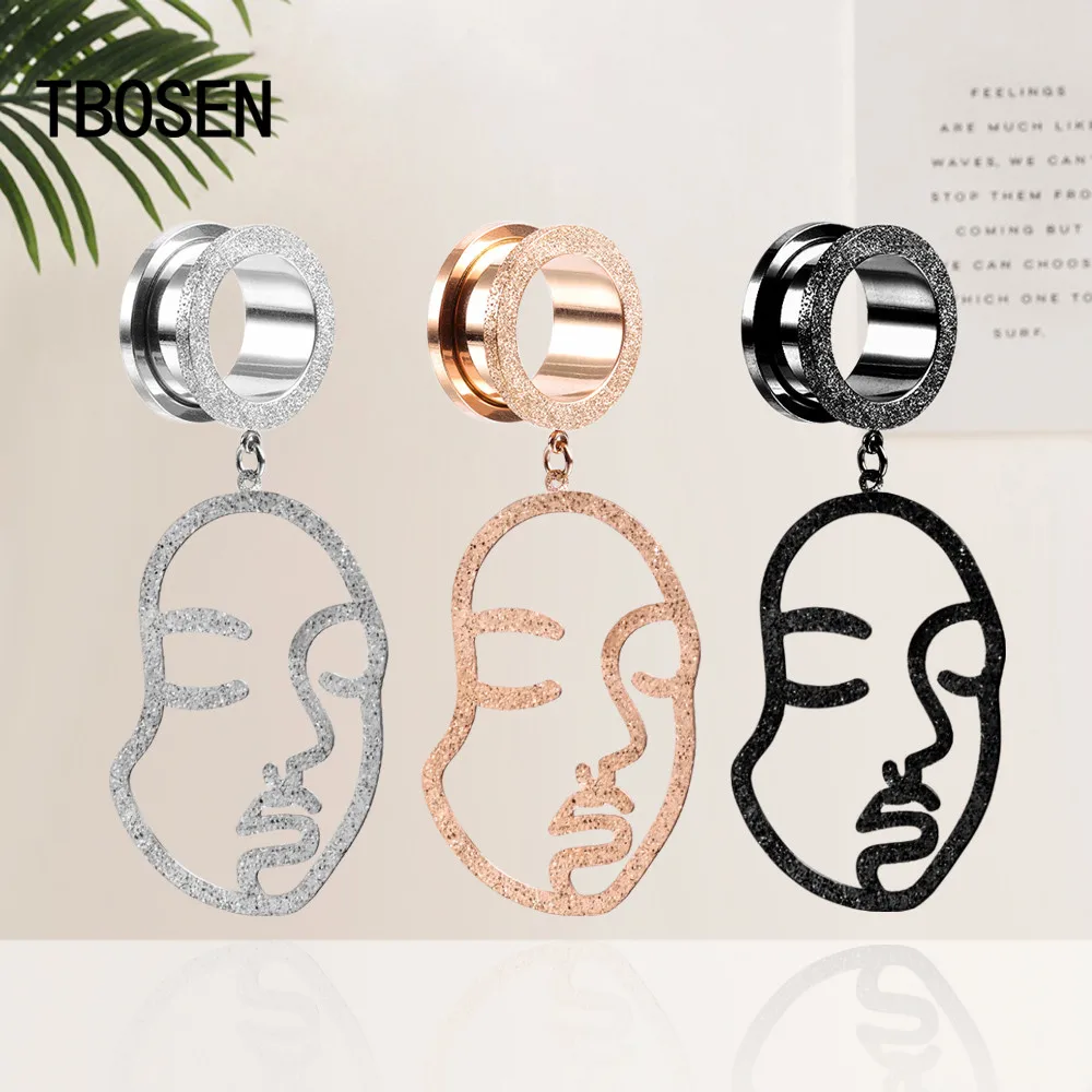 

Dangle Face Logo Spiral Ear Plugs Screw Piercing Tunnels New Style Ear Gauges Stretchers Body Jewelry Beauty Gift 2pcs