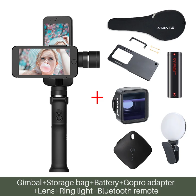 Gimbal Lens Kit Funsnap Capture 3 оси ручной смартфон Gimbal Gopro стабилизатор для iPhone Xs Max XR Piexl Gopro 7 6 5 Y EKEN H9 - Цвет: Gimbal Lens Kit