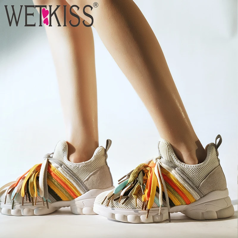 WETKISS/зимние кроссовки Flyknit обувь цветная на шнуровке Для женщин модные