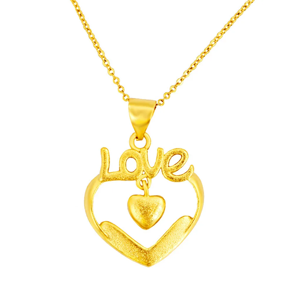 

VAMOOSY Luxury Wedding Necklace for Women Love Heart 24K Gold Jelwery Top Vintage Lady Fashion Heart Pendant Necklaces Jewelry