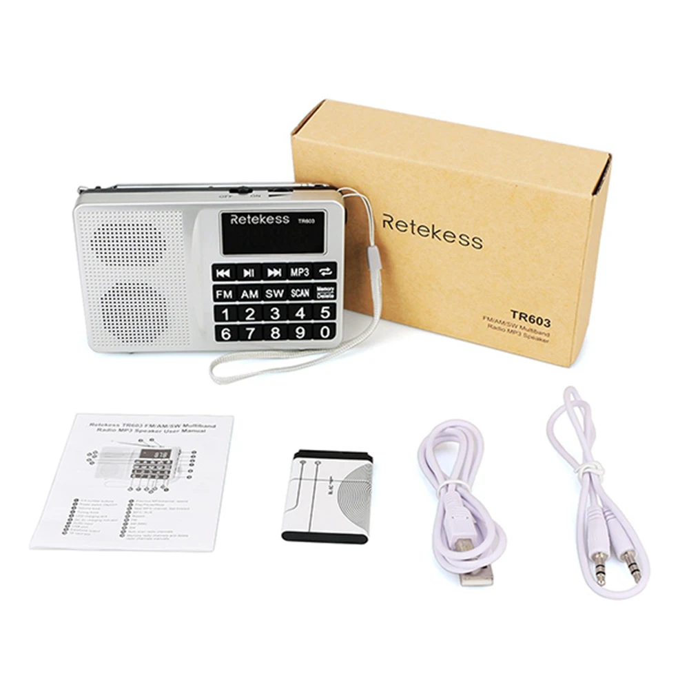Портативный 3-диапазонный радиоприемник Retekess TR603 FM/AM/SW TF-карта литий-ионный