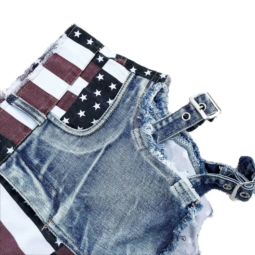 New  Sexy Women's High Waist Hole Jeans Shorts American Flag Printed Daisy Duke Ripped Denim Shorts
