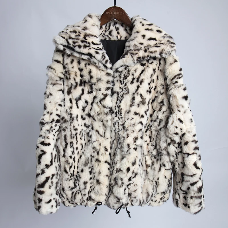 Куртка из натуральной кожи Зимняя леопардовая куртка с натуральным кроличьим