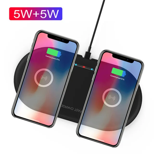 Dual 5W Black 20 Вт Qi Беспроводное зарядное устройство для samsung S10 S9 huawei P30 Pro mate 30 Настольный двойной 10 Вт Быстрая зарядка для iphone 11 XS MAX X 2в1 - Цвет: Dual 5W Black
