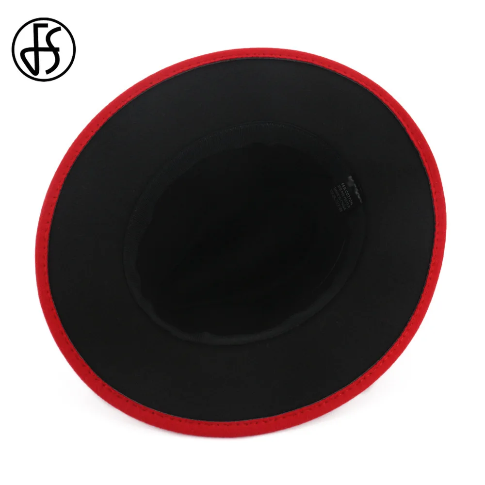 Мужская и женская фетровая шляпа FS черная красная с широкими полями вечерние
