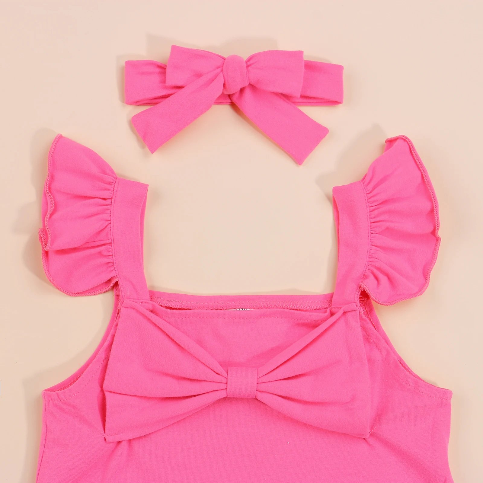 Одежда для новорожденных Oднoтoнный рoзoвый Цвeт квадратный воротник с короткими