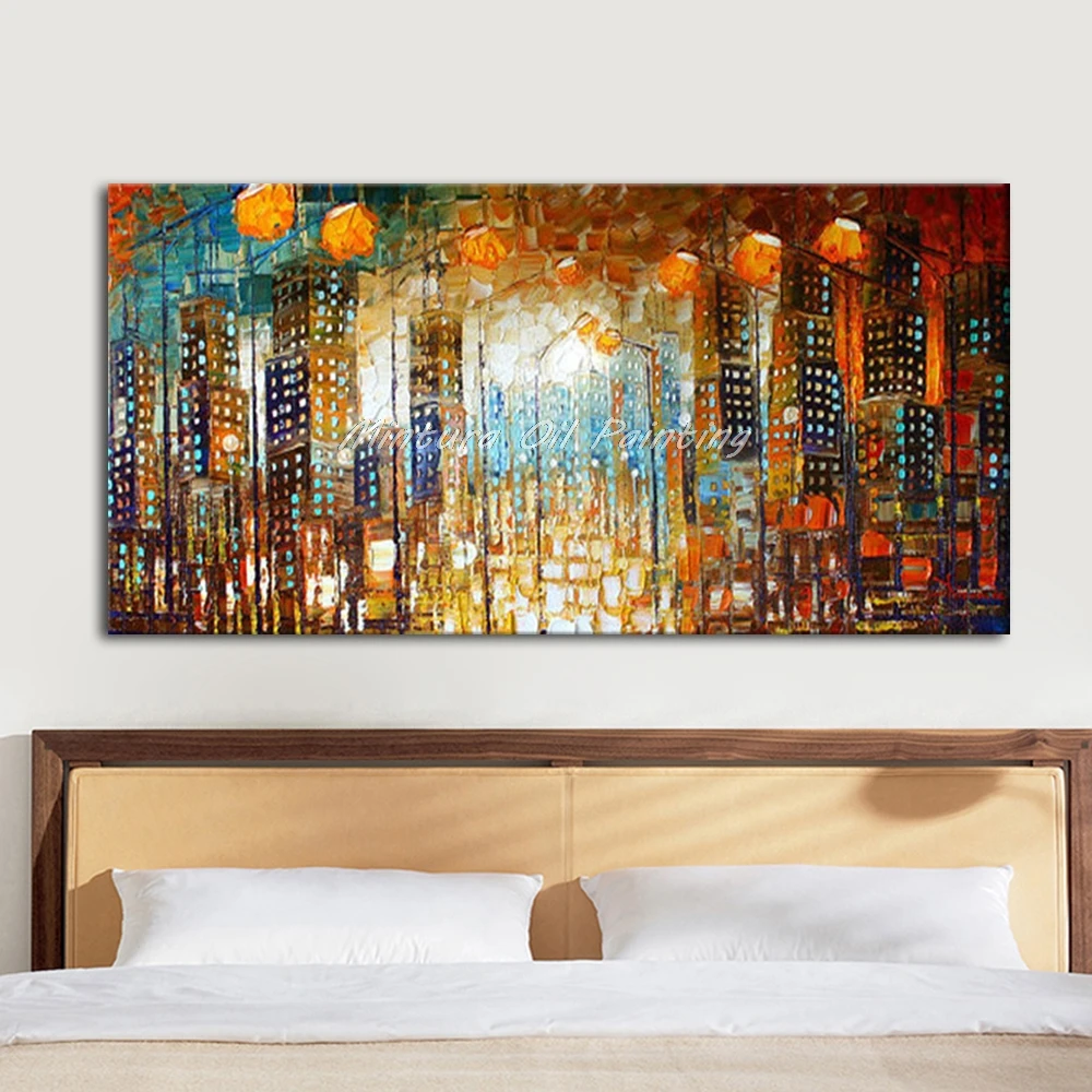 Ручная роспись палитра нож абстрактная городская картина маслом на холсте