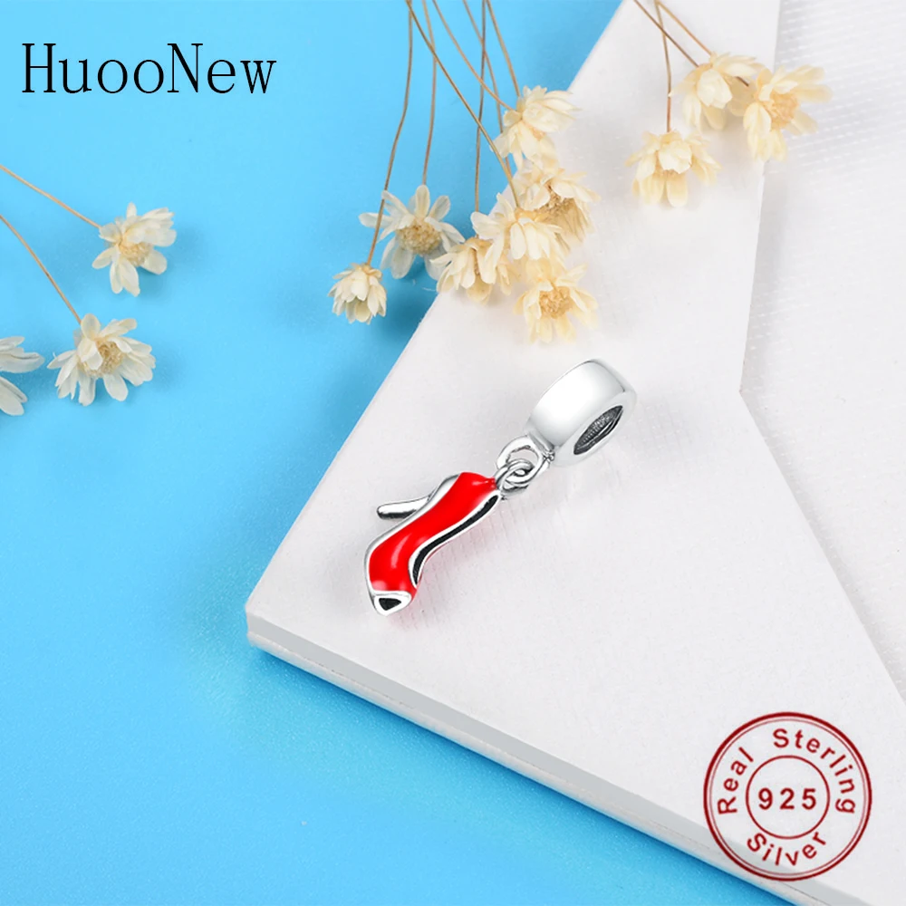 Подвеска женская из серебра 925 пробы с красной эмалью на высоком каблуке |