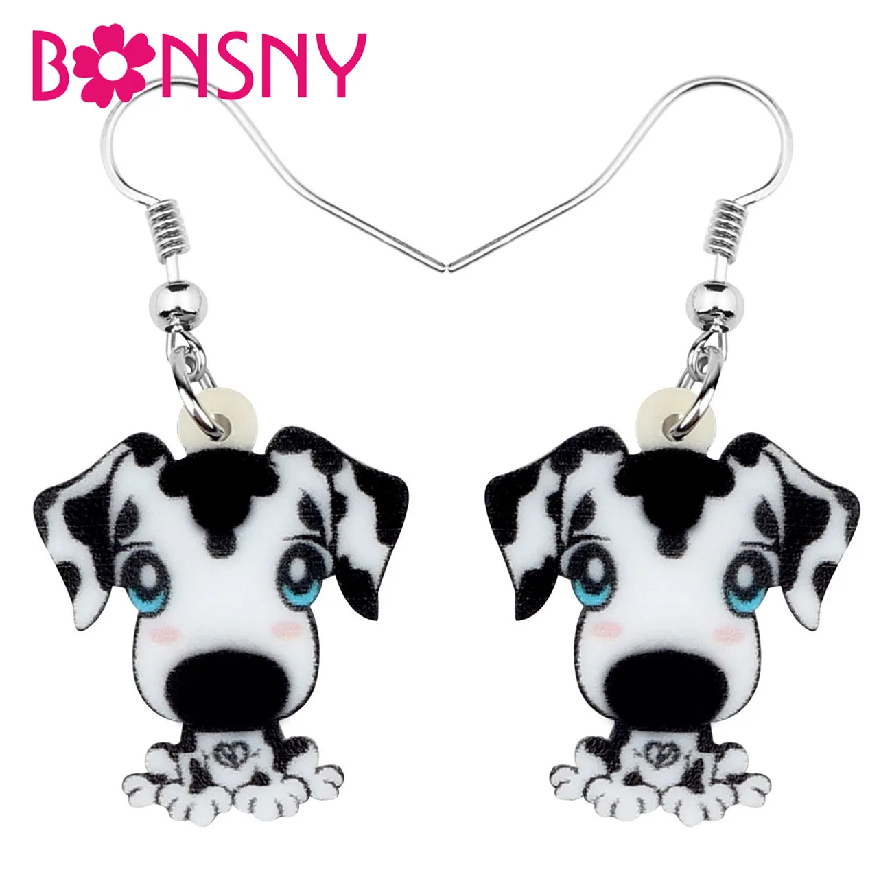 Bonsny акриловые сладкие пятнистая собака серьги подвески в форме капли мультфильм