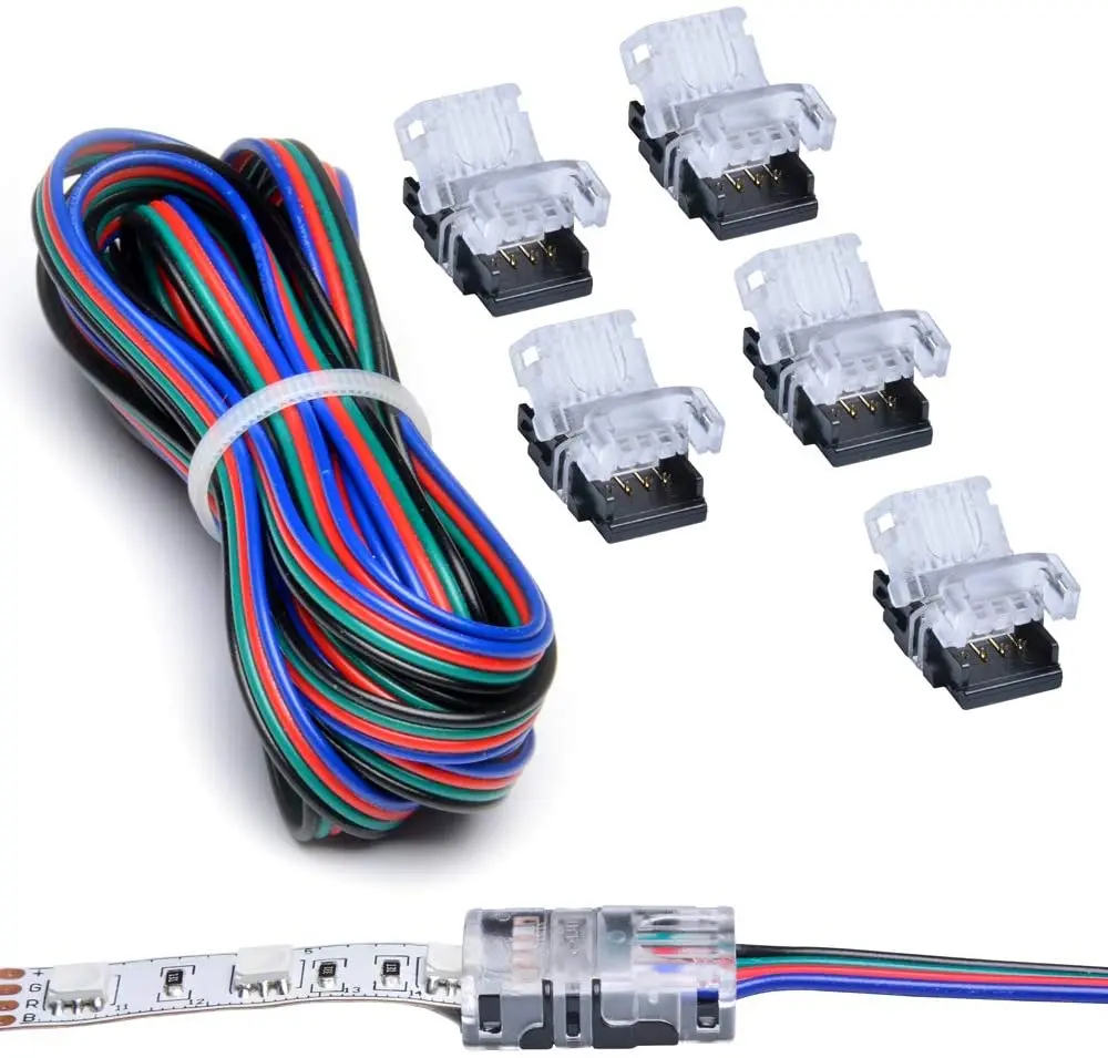 Разъем для светодиодной ленты RGB 4 контакта (5 шт.) с удлинительным проводом