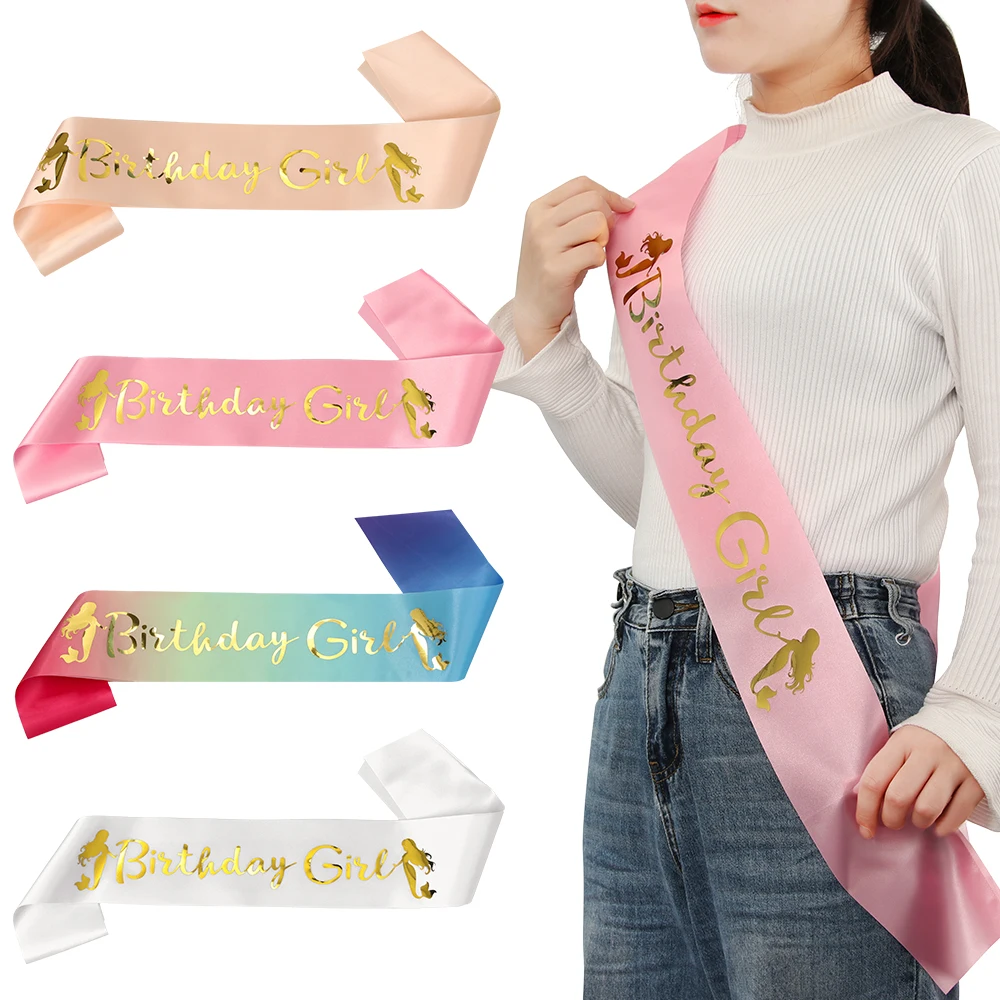 Разноцветный атласный пояс Русалка для девочек на день рождения с блестками