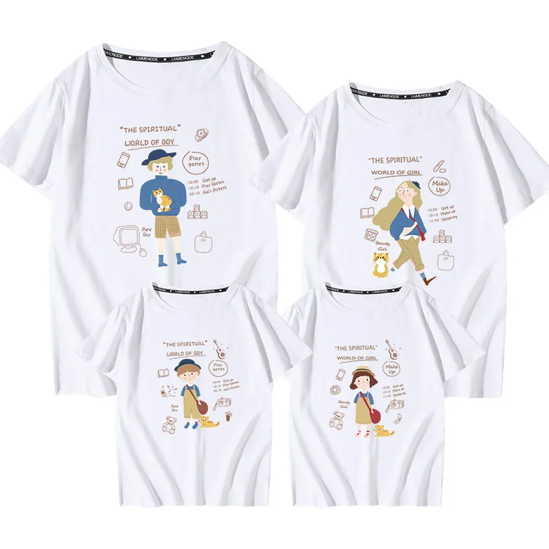 

Family Set Fashion Cartoon Summer Short Sleeve T-shirt Matching Family Clothing Outfits For Mother Daughter And Father Son