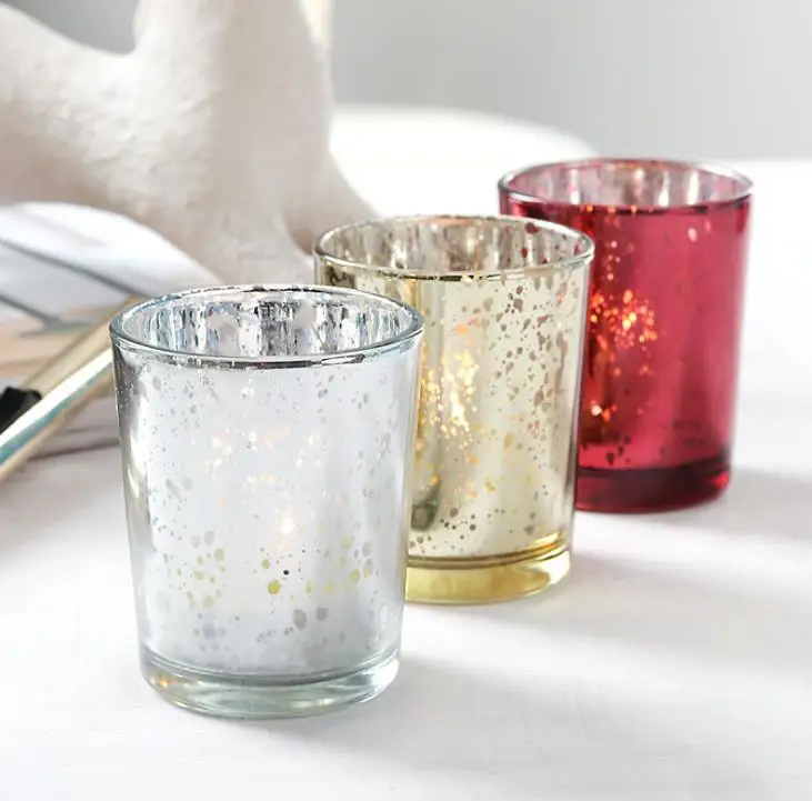 Mercury Glass Votive Candle Cup Speckled Christmas Gold Red Silver Wedding Party Decoration Sn1313