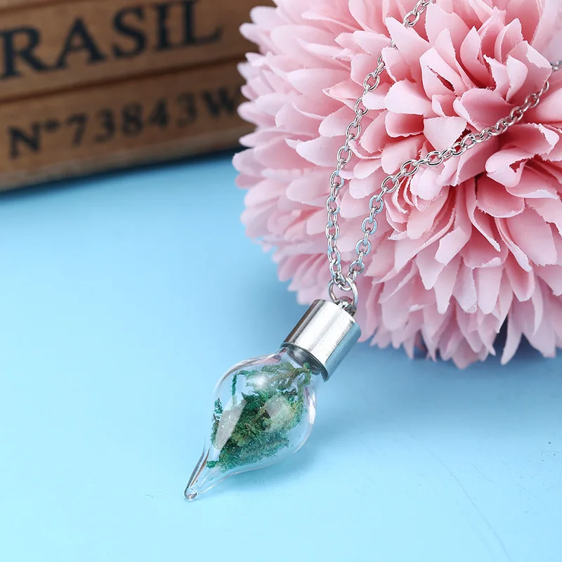 Vintage Wishing Bottle Necklace Shellhard Fashion Mini Glass Seaweed Sea Grasses Long Pendant For Unisex Jewelry|long pendant necklace|bottle