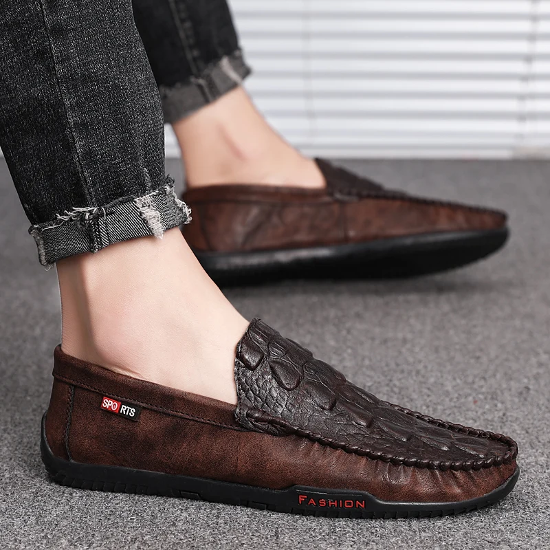British Style Crocodile Pattern Shoes Men Autumn Casual Breathable Leather Peas Loafers Trend Lazy HC-426 | Обувь