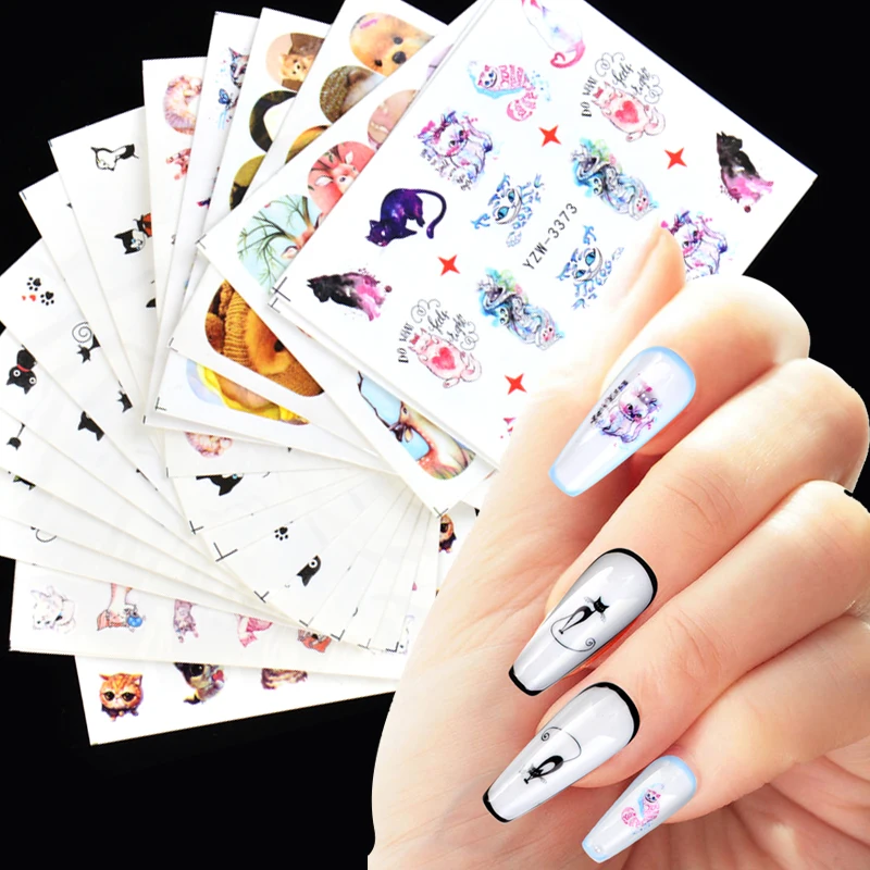 Фото 1 Лист наклейки для ногтей с мультяшным животным котом маникюра слайдер переноса