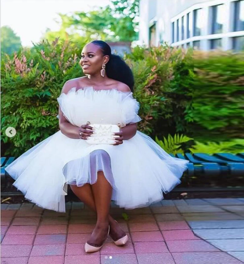 Высококачественные белые Многослойные тюлевые вечерние платья до колен