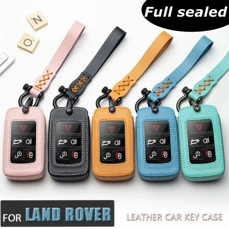 

5 Buttons Fashion Cowhide Romote Key Case Cover With Key Chain For Land Rover Sport Evoque Jaguar