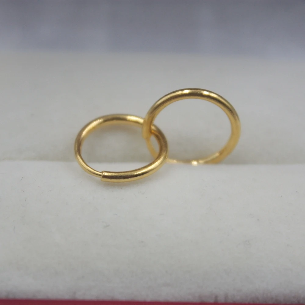 Настоящие серьги-кольца из желтого золота 24 k, гладкие серьги-кольца 10 мм