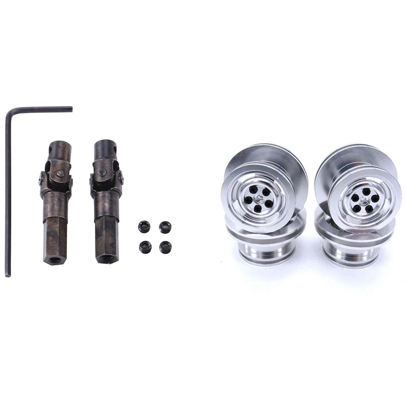 

4Pcs Rc Car Metal Hub Wheels Rim For 1/12 Mn D90 D91 D96 With 2Pcs Metal Steering Joint Drive Shaft For WPL C14 C24