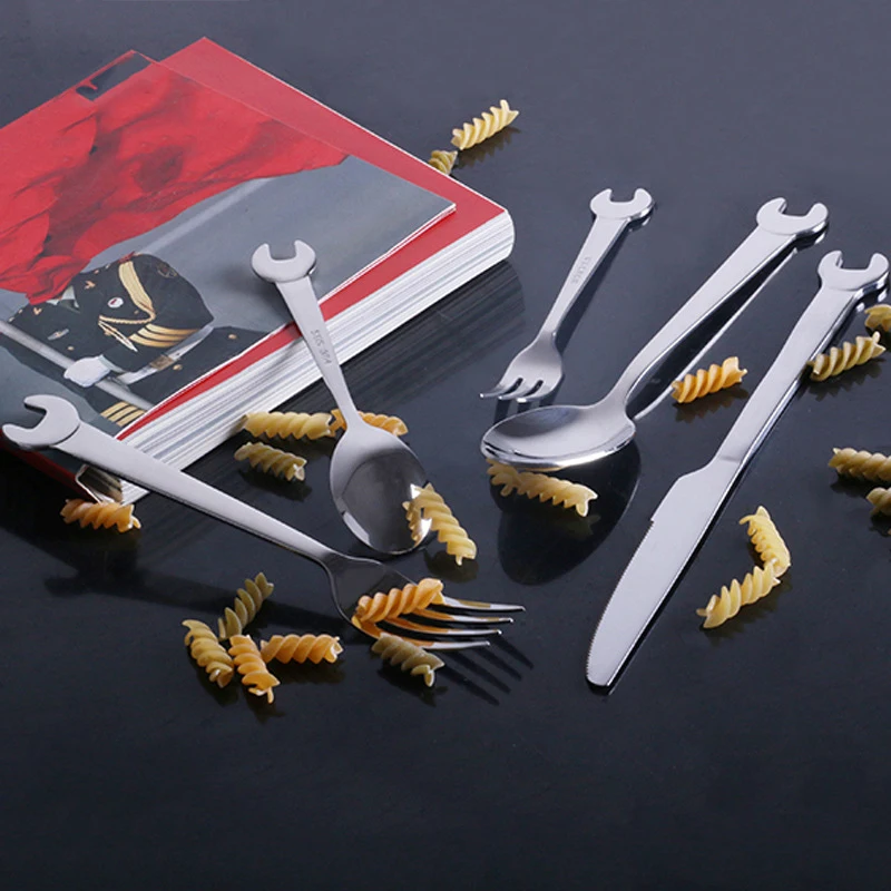Creative Wrench Shape Fork Spoon Stainless Steel Steak Knife Dinner Tableware Dessert Forks Tea Coffee Home Party Supplies | Дом и сад