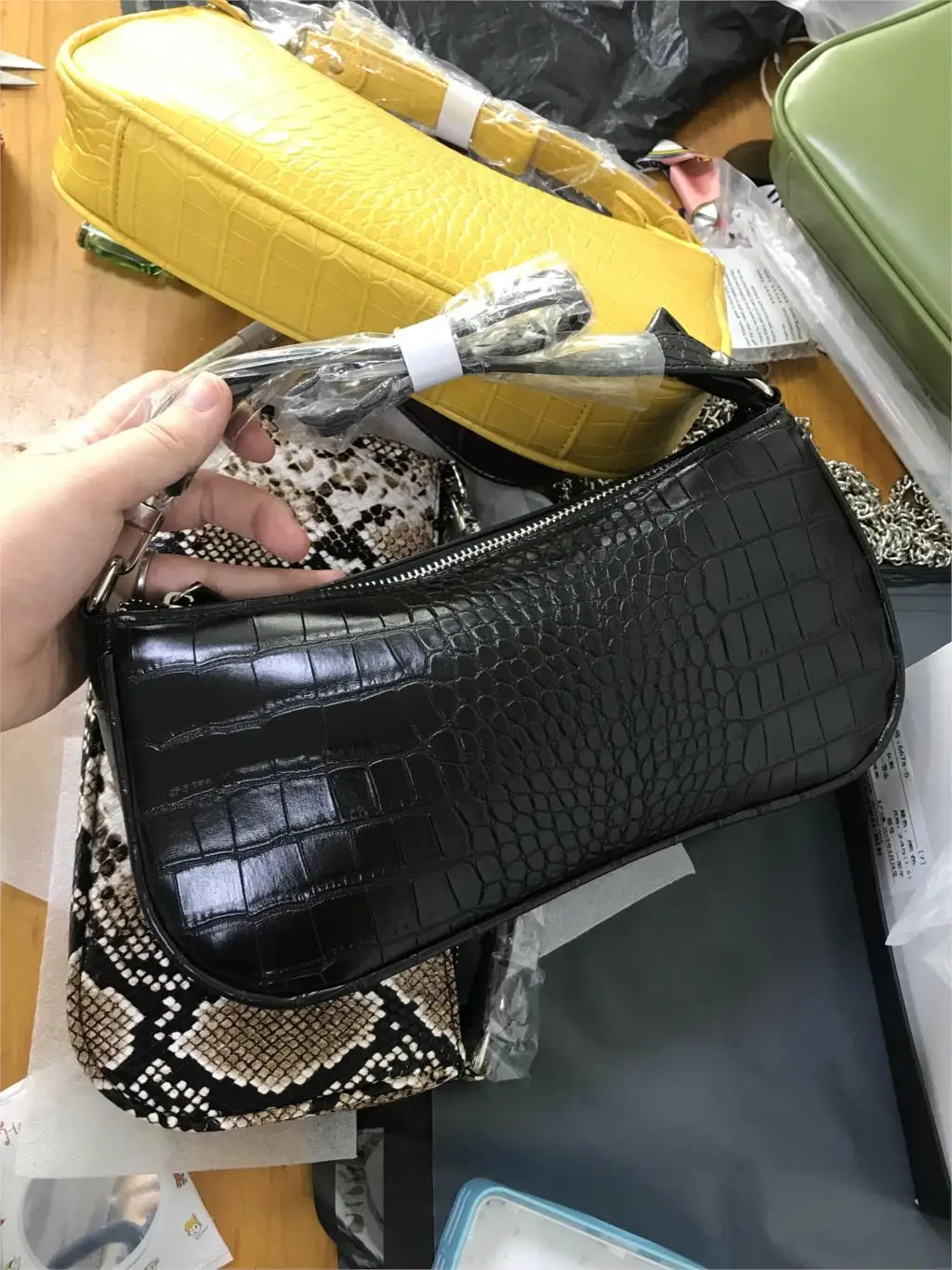 Crocodile black Женская сумка-багет с крокодиловым узором, лакированная кожа, сумки в винтажном стиле, роскошные дизайнерские сумки-тоут, брендовые маленькие клатчи - Цвет: Crocodile black