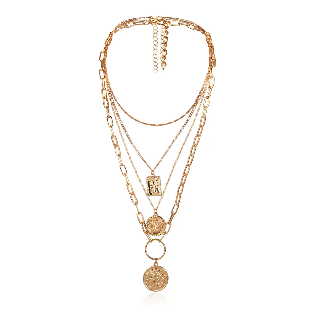 

Layer Medallion Chain Necklace Set Gold Color Link Choker with Coin Pendant for Women Religious Jewelry Medallion Coin G26S2F