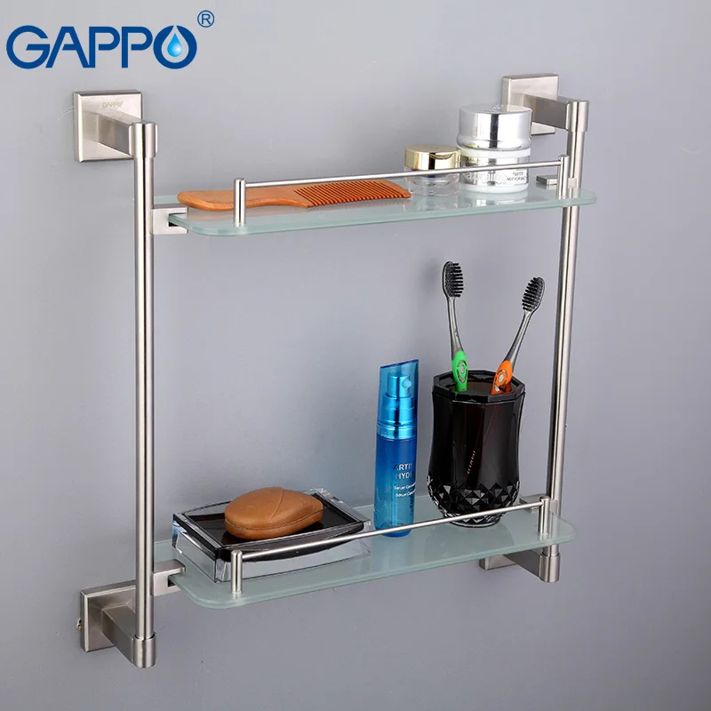 

GAPPO Stainless Steel Wall Mount Bathroom Shelves Glass shelf Holders Bath Double Layer Storage Shelf Bath Hardware Shower Stand