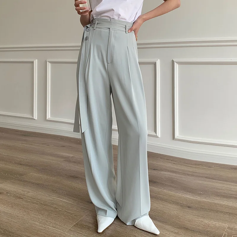 

Брюки женские с широкими штанинами, офисные прямые штаны с завышенной талией, тонкие драпированные брюки в Корейском стиле, весна