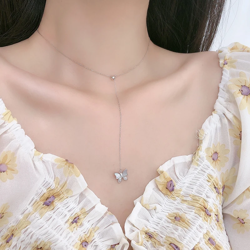 Женское колье с подвеской бабочкой из серебра 925 пробы|Ожерелья| |