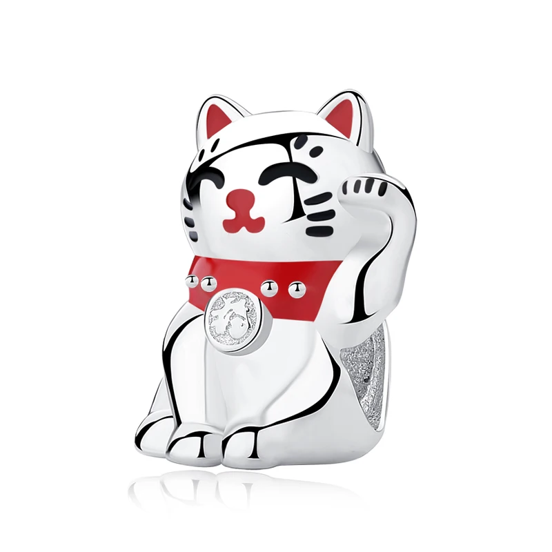 Новые Аутентичные бусины из стерлингового серебра 925 амулеты Maneki Neko амулеты удача Кот Подходит Pandora Браслеты для женщин Diy ювелирные изделия