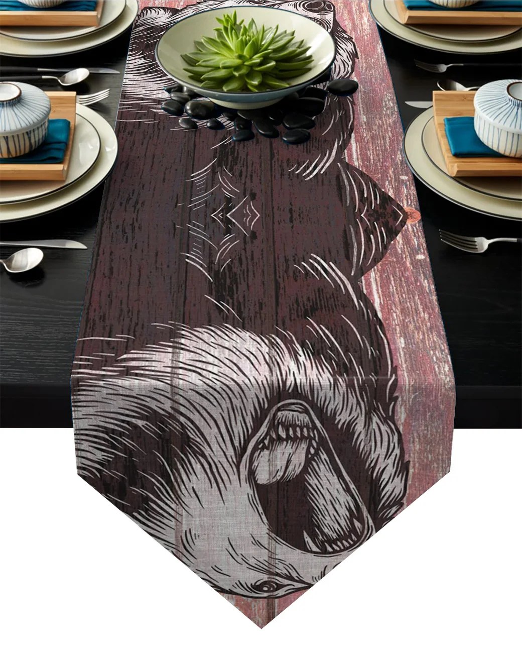

Animal Bear Red Wood Growls Table Runner Table Flag Home Party Decorative Tablecloth Table Runners