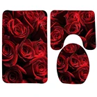 Нескользящий коврик для ванной, набор из 3 предметов с розами и красными лепестками, современный коврик для ванной комнаты, нескользящий коврик для душа